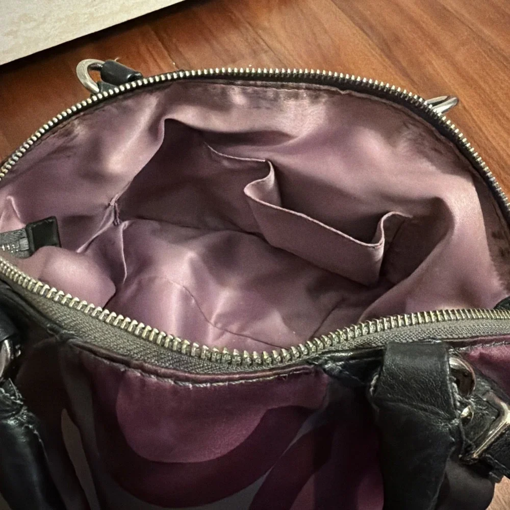 Coach Madison Sophia Sateen Clover Purse Handbag Black Purple Gray 15946